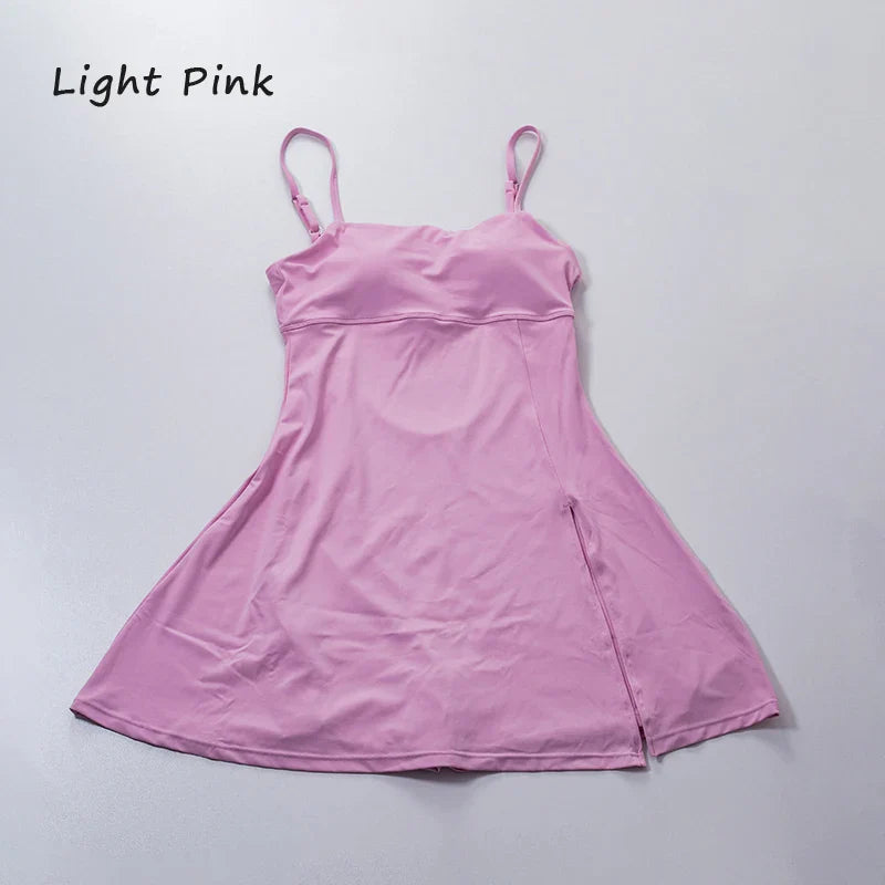 QINACTIVE Women's sports beautiful back dress Removable chest cushion cushion breathable outdoor yoga tennis skirt