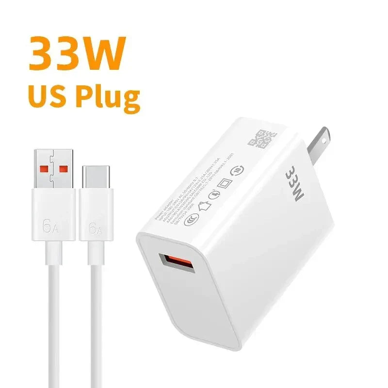 33W USB Charger Quick Charge 3.0 Fast Charging Mobile Power Adapter For Xiaomi Huawei Samsung Phone Charger with 6A Cable Charge