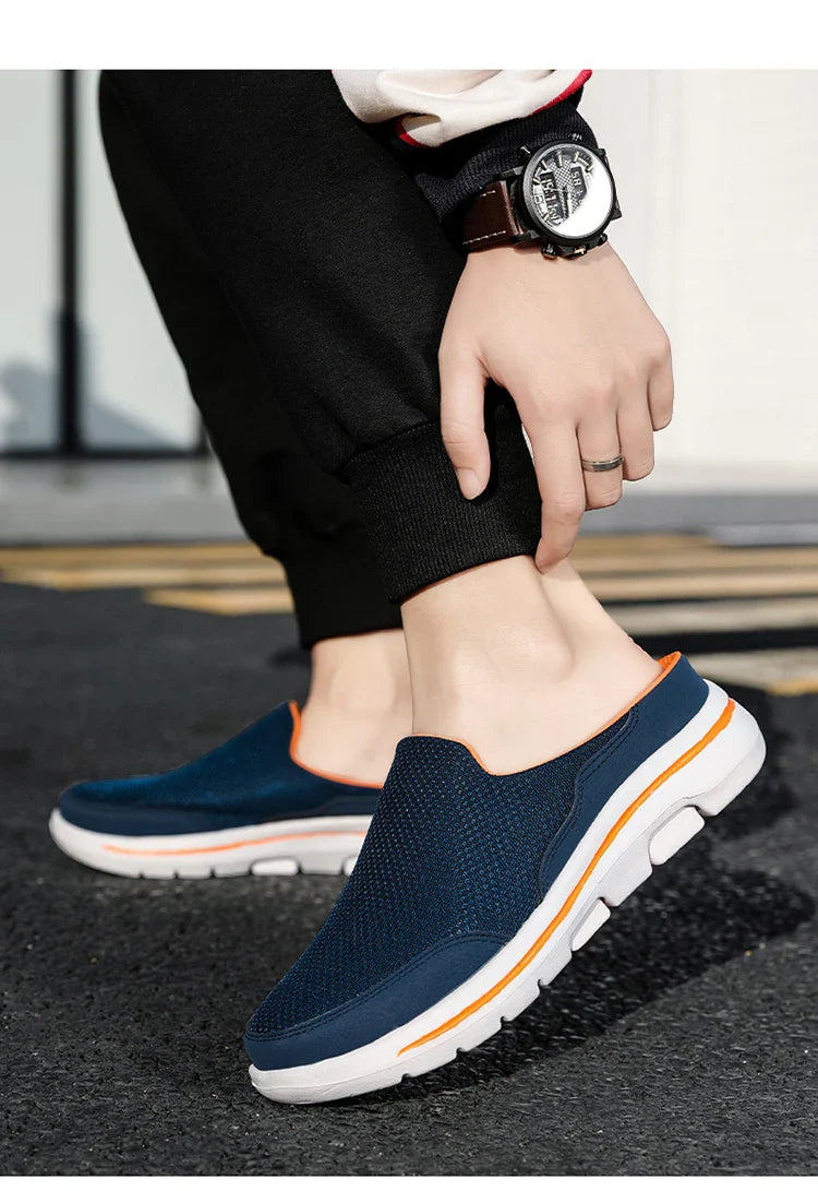 2024 Summer new breathable mesh shoes outdoor non-slip walking shoes comfortable sandals men half slippers casual loafers 35-48