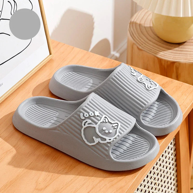 Summer Women's Slippers Fashion Indoor Soft Sole Durable And Wear-resistant Cute Cartoon Cat Bathroom Home Shoes Couple