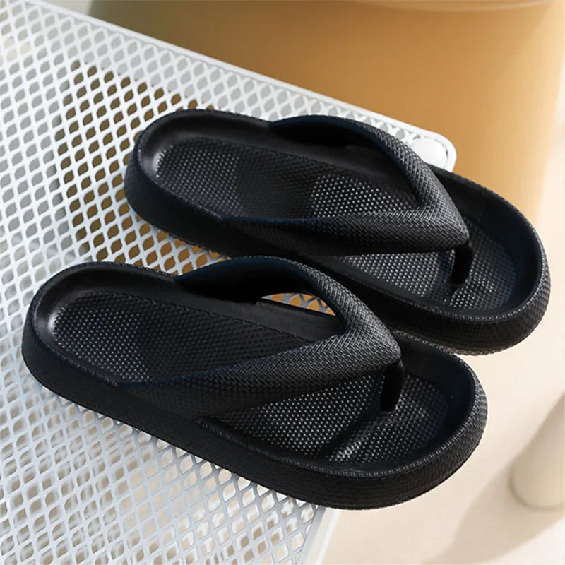 Rimocy Soft Sole EVA Women's Flip Flops 2023 Summer Beach Non-slip Cloud Slippers Women Thick Platform Clip Toe Bathroom Slides