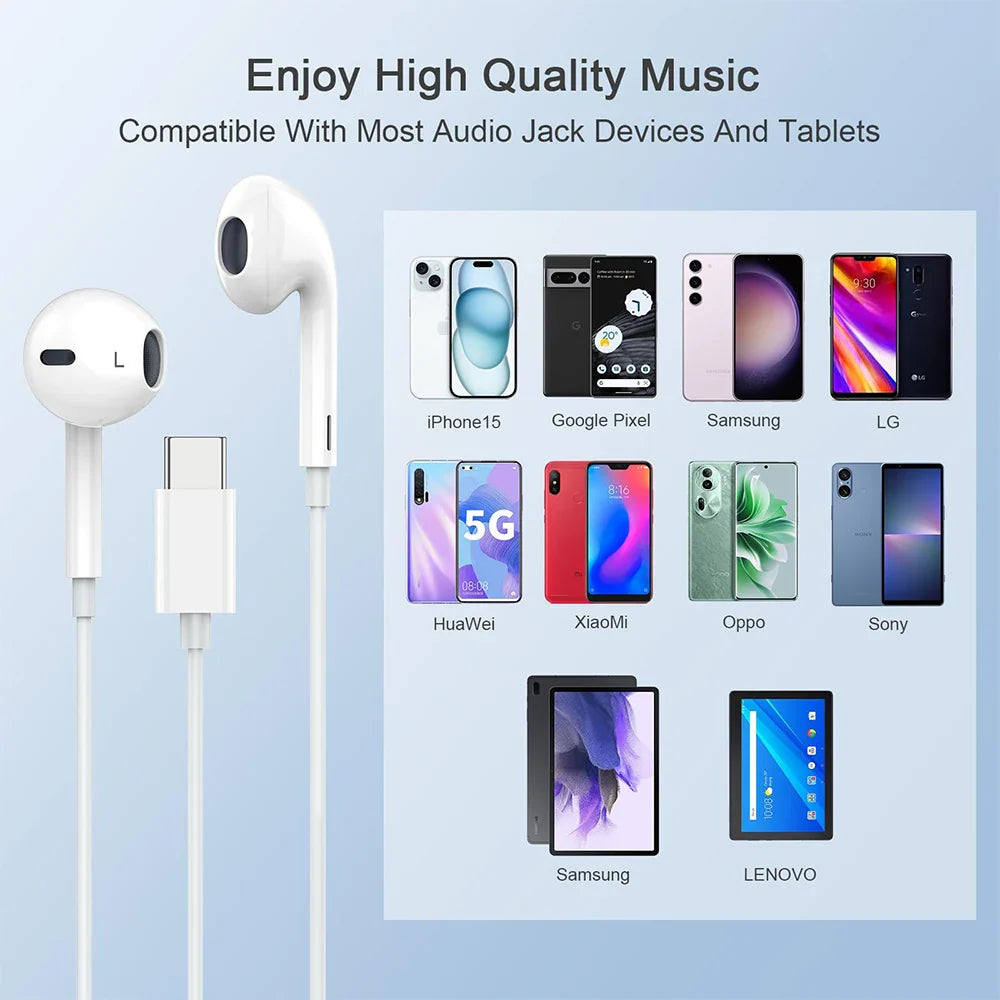 Original Wired Earphones For iPhone 15/14/13/12/11 Pro Max 7/8Plus X/XR/XS iPad In-Ear Earbud For Lightning USB C 3.5mm Earbuds