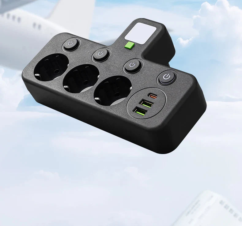 EU Plug Power Strip with 3 AC Outlets +2 USB Ports+ 1 Type C, 6-in-1 Plug Socket Adapter Wall Charger for Home Office