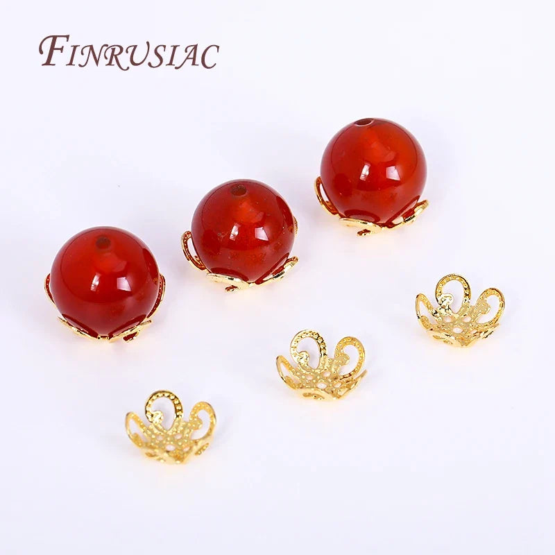 8/10MM 18K Gold Plated Brass Metal Hollow Beads Caps Flower Caps For Beads For DIY Beading Jewelry Making Supplies Wholesale