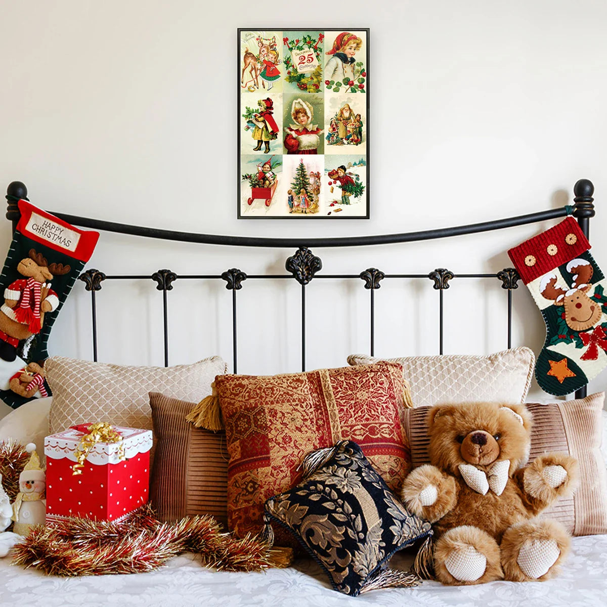 12pcs Vintage Christmas Greeting Cards Set Santa,Elk,Xmas Tree Postcard Set,Note Cards Small Card,Perfect Vintage Christmas Gift