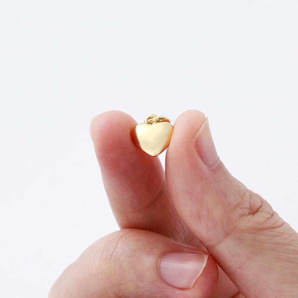 4pcs/lot 14K 18K Gold Plated Heart Charm with Jump Ring Necklace Making Supplies Solid Love Pendant For DIY Jewelry Accessories