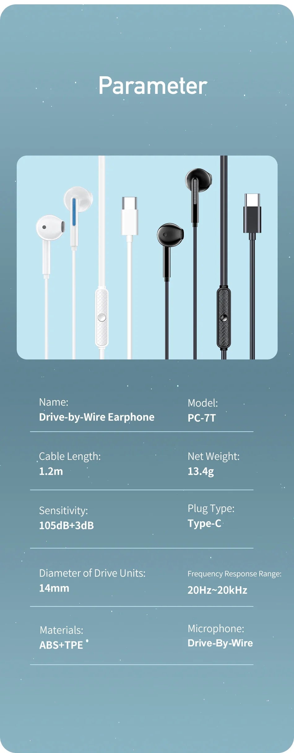 Awei PC-7T/PC-7 Wire-controlled Headset With Microphone Hands-free Calling Ergonomic Headphone Type-C Earphone For Smartphones