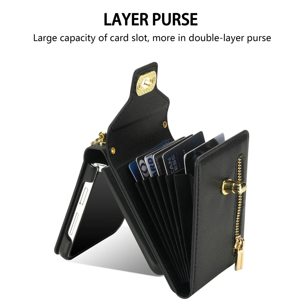 Zipper Wallet Crossbody Phone Case for Samsung Galaxy Z Flip 6 5 4 3 Flip6 Flip5 Flip4 Flip3 5G with Card Holder Leather Cover