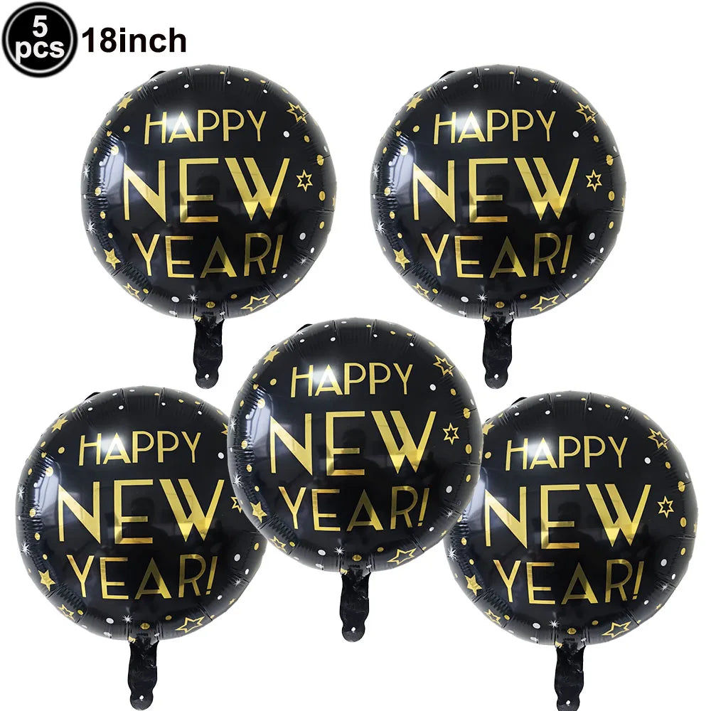 Happy New Year 2025 Balloons Gold Number 2025 Foil Balloons Happy New Year Letters Balloon Banner Gold New Years Eve Party Decor