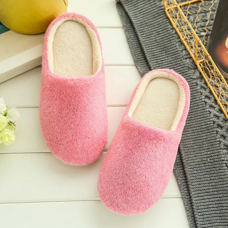 Women Winter Home Fur Slippers Cartoon Cat Non-Slip Soft Warm House Indoor Bedroom Men Couples Boys Girl Memory Foam Floor Shoes