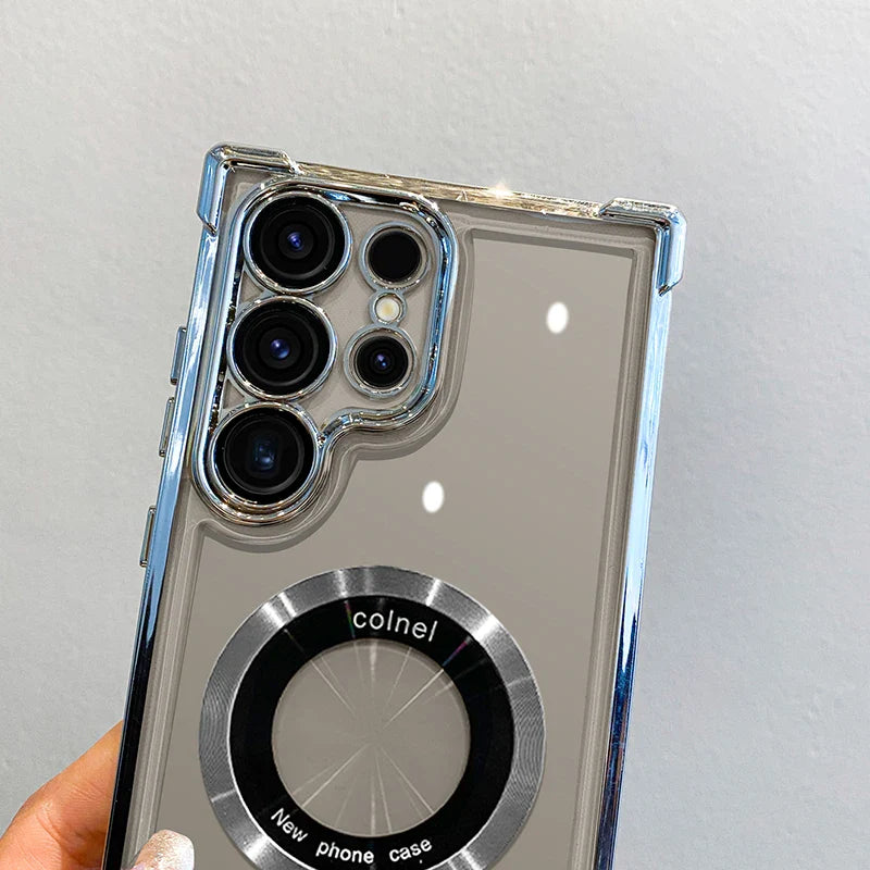 Luxury Plating Magnetic Wireless Charge Case For Samsung S24 Ultra S23 FE S22 Plus S21 S20 Note 20 Clear Lens Protection Cover