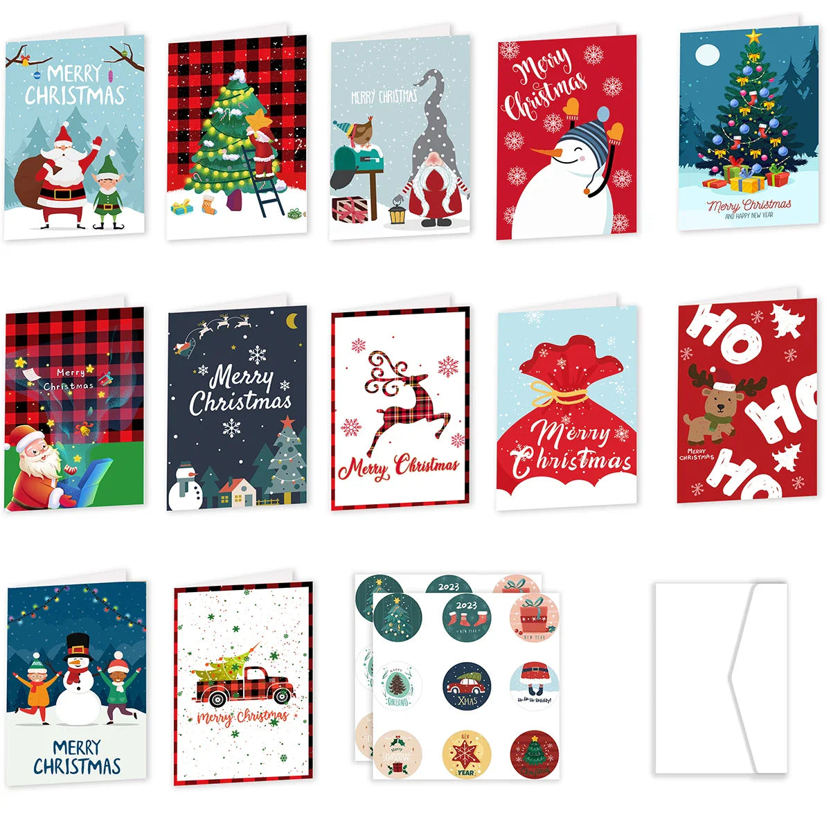26pcs Merry Christmas Fold Small Greeting Cards with Envelopes Xmas Postcard Navidad New Year 2025 DIY Gift Card Decoration Noel