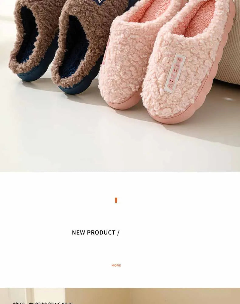 Eyriphy New Fashion Cotton Slippers For Women Winter Warm House Shoes Curly Faux Cotton Bedroom Slides Non-Slips Comfort Slipper