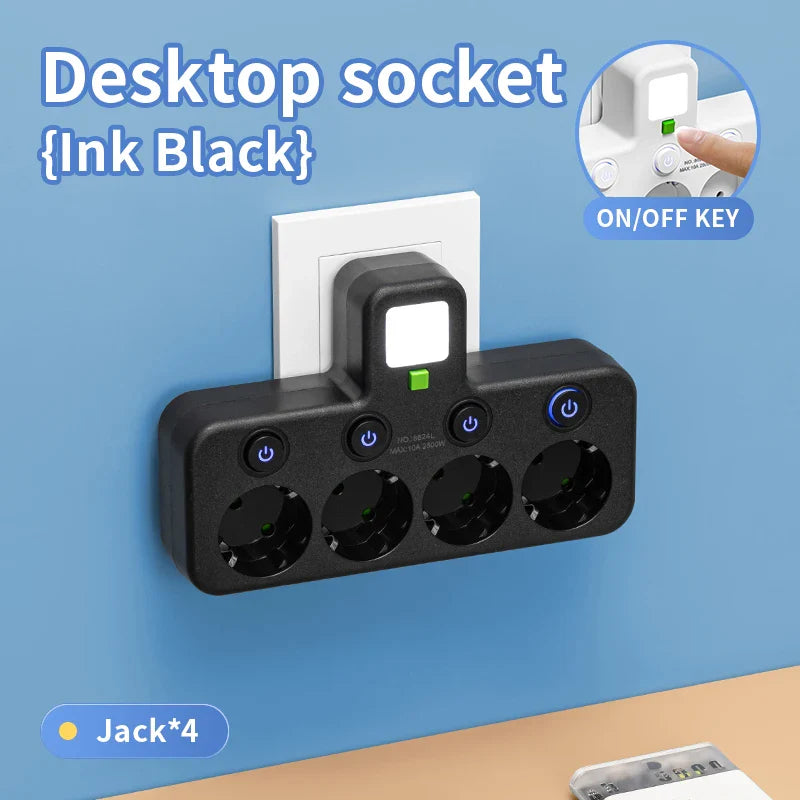 EU Plug Power Strip with 3 AC Outlets +2 USB Ports+ 1 Type C, 6-in-1 Plug Socket Adapter Wall Charger for Home Office