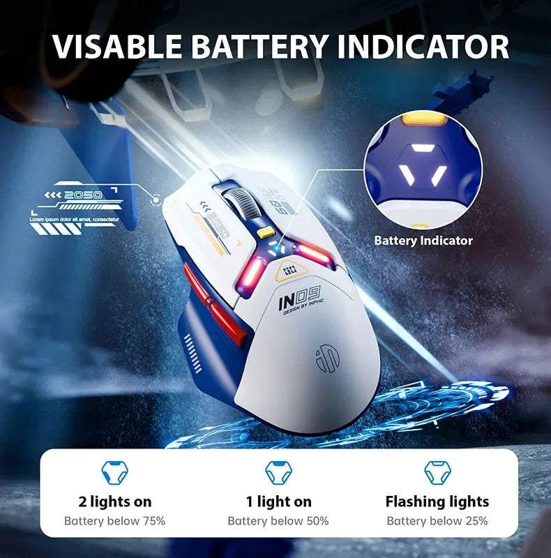 Inphic IN9 Wireless Gaming Mouse Rechargeable Ergonomics Bluetooth Mouse RGB Lighting Effect Desktop Computer Laptop Universal
