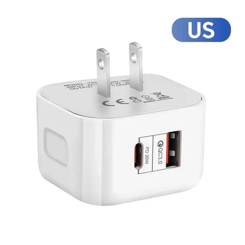 EU US UK 20W Dual Ports Type c USB C PD Wall Charger Fast Quick Charging Power Adapters For IPhone 11 12 13 14 15 Samsung htc lg
