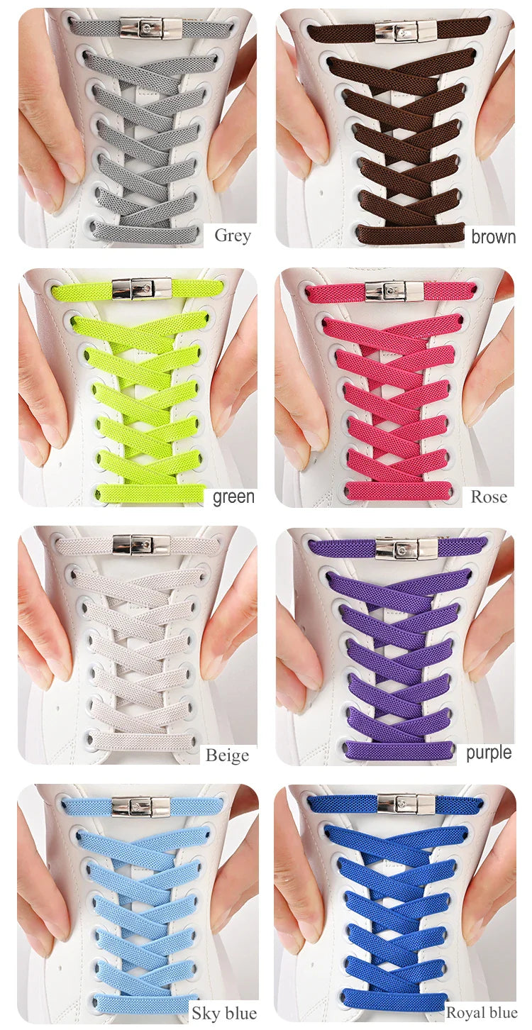 8mm No Tie Shoe Laces Press Lock Shoelaces Without Ties Elastic Laces Sneaker Kids Adult Widened Flat Shoelace for Shoes