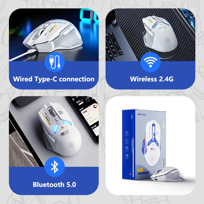 Inphic IN9 Wireless Gaming Mouse Rechargeable Ergonomics Bluetooth Mouse RGB Lighting Effect Desktop Computer Laptop Universal