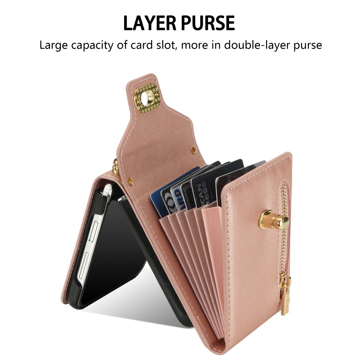 Zipper Wallet Crossbody Phone Case for Samsung Galaxy Z Flip 6 5 4 3 Flip6 Flip5 Flip4 Flip3 5G with Card Holder Leather Cover