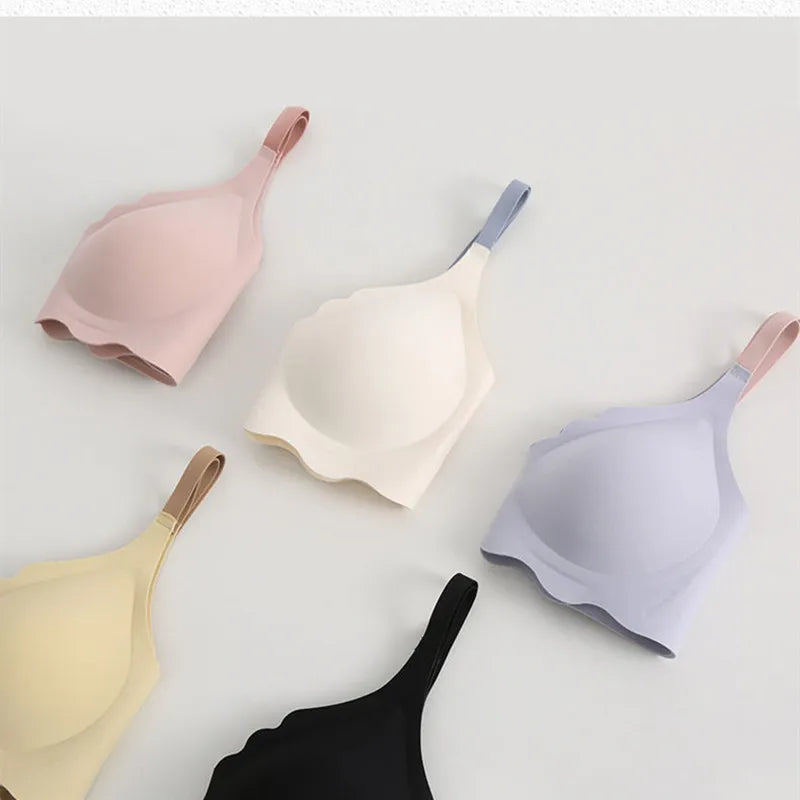 Sexy Seamless Bras For Women Wire Free Push Up Brassiere V Neck Bralette Women's Glossy Soft Underwear Female Lingerie Intimates