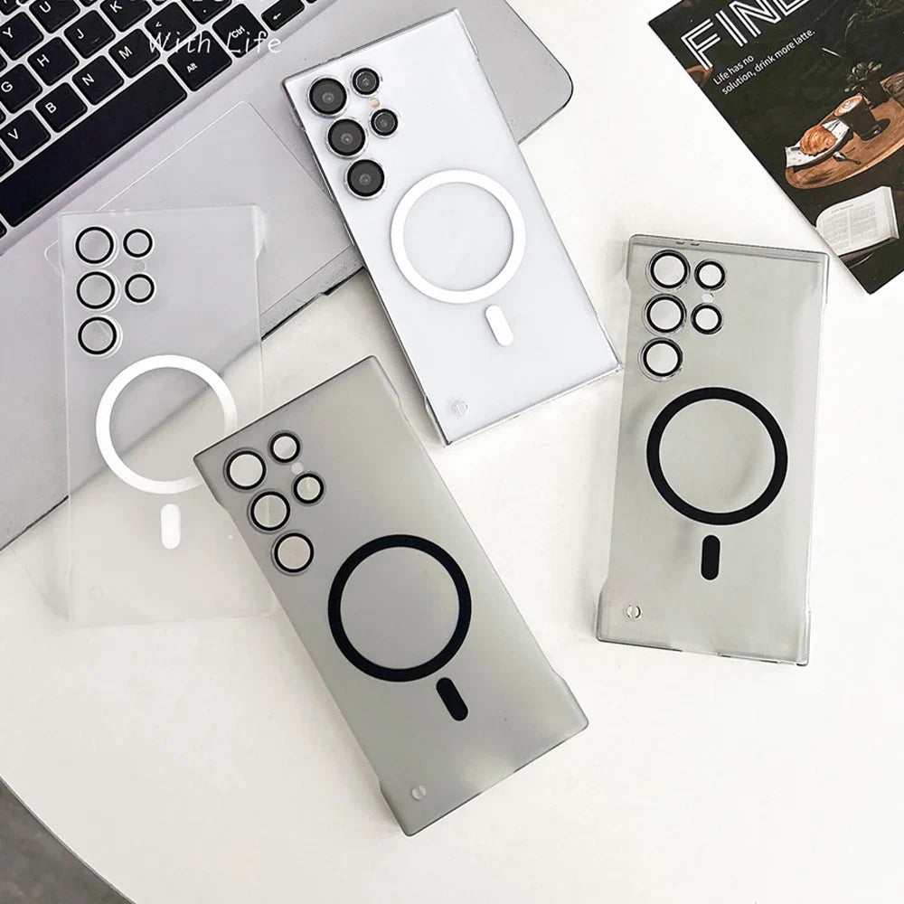 Ultra Slim For Magsafe Clear Frameless Phone Case For Samsung S24 Plus S22 S23 Ultra Magnetic Wireless Charging Borderless Cover