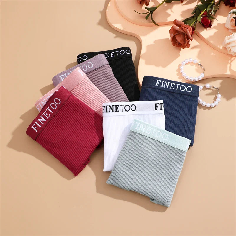 FINETOO 4Pcs Cotton Striped Underwear Women's Panties Letter Belt Briefs Ladies Low Waist Lingerie Solid Breathable Underpants