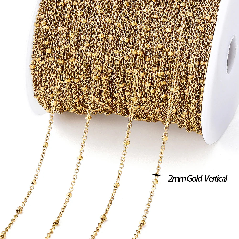 No Fade 2Meters Stainless Steel Chains Gold Color Lips Beads Beaded Chain for Jewelry Making DIY Necklace Bracelet Accessories