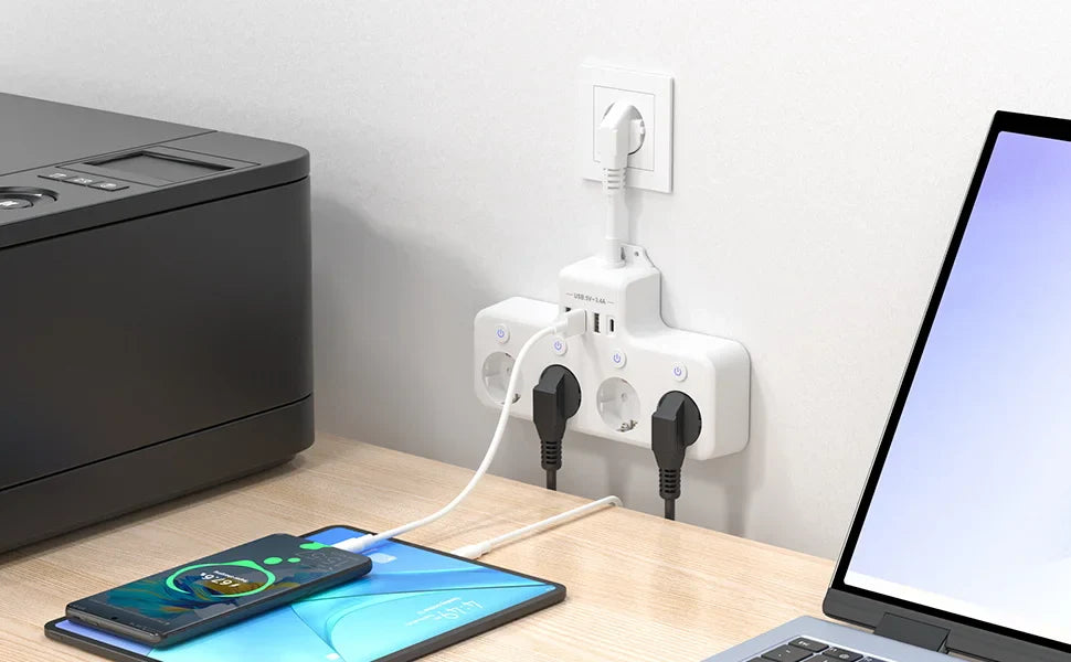 European plug power strip multi-contact socket with 3 USB and 1Type-C ports household power socket with switch surge protector