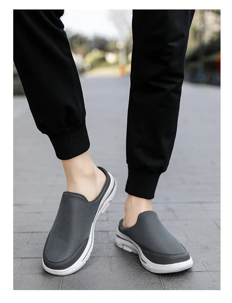 2024 Summer new breathable mesh shoes outdoor non-slip walking shoes comfortable sandals men half slippers casual loafers 35-48