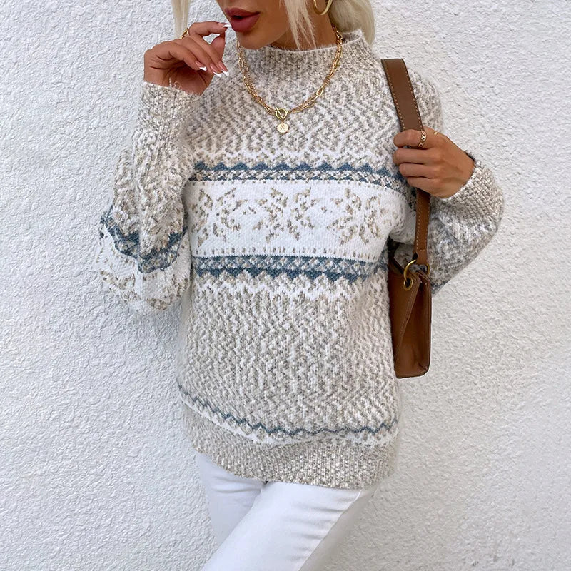 Winter Clothes Women 2023 New Year Sweater Snowflake Vintage Loose Jumper Red Long Sleeve Knitted Pullover Holiday Tops
