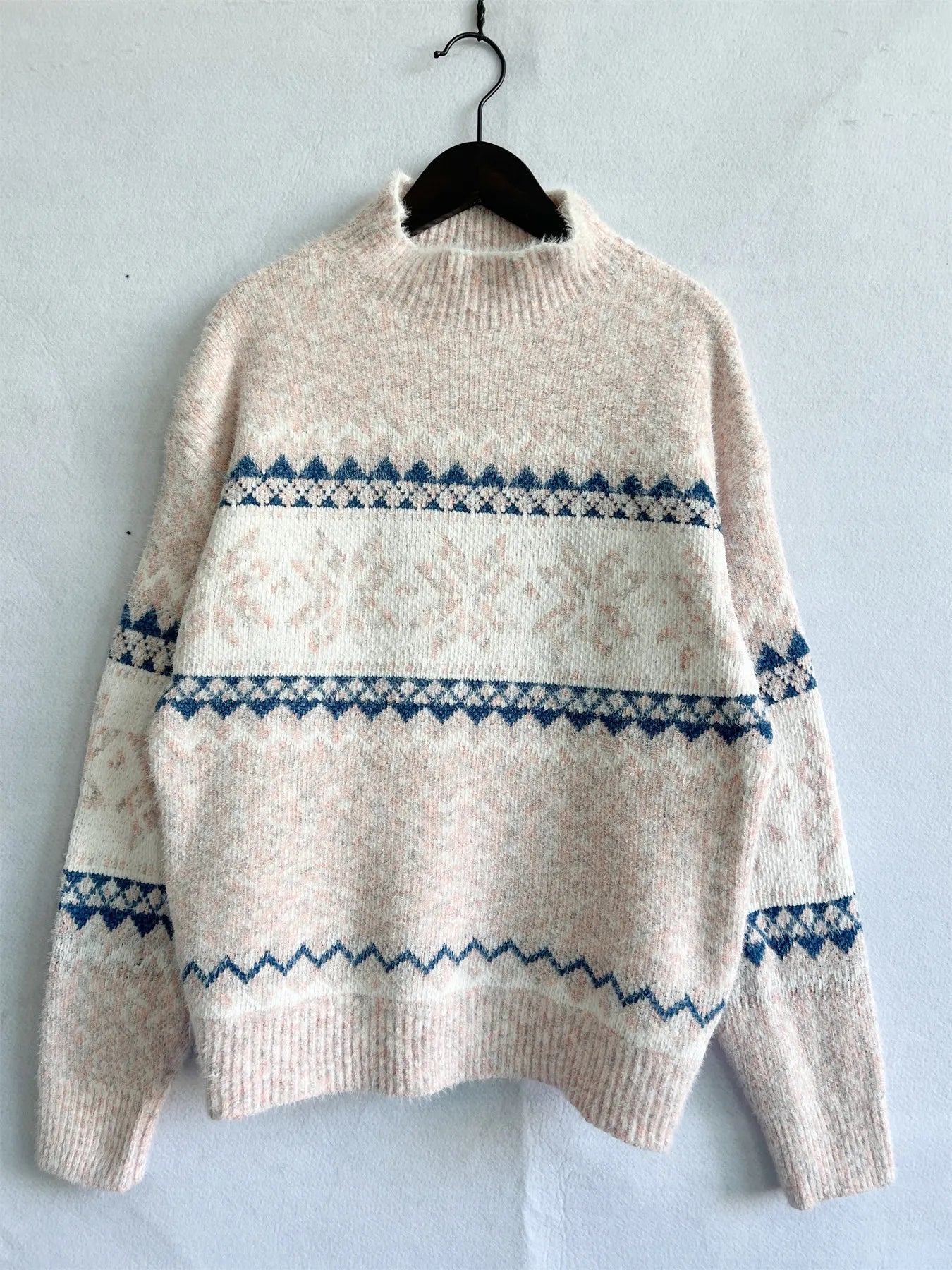 Winter Clothes Women 2023 New Year Sweater Snowflake Vintage Loose Jumper Red Long Sleeve Knitted Pullover Holiday Tops