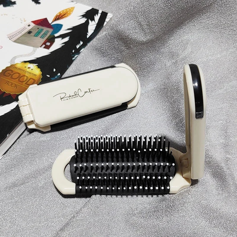 Foldable Hair Brush Portable Massage Comb Head Massager Anti-Static Travel Hair Combs with Mirror Girls Hair Styling Accessories