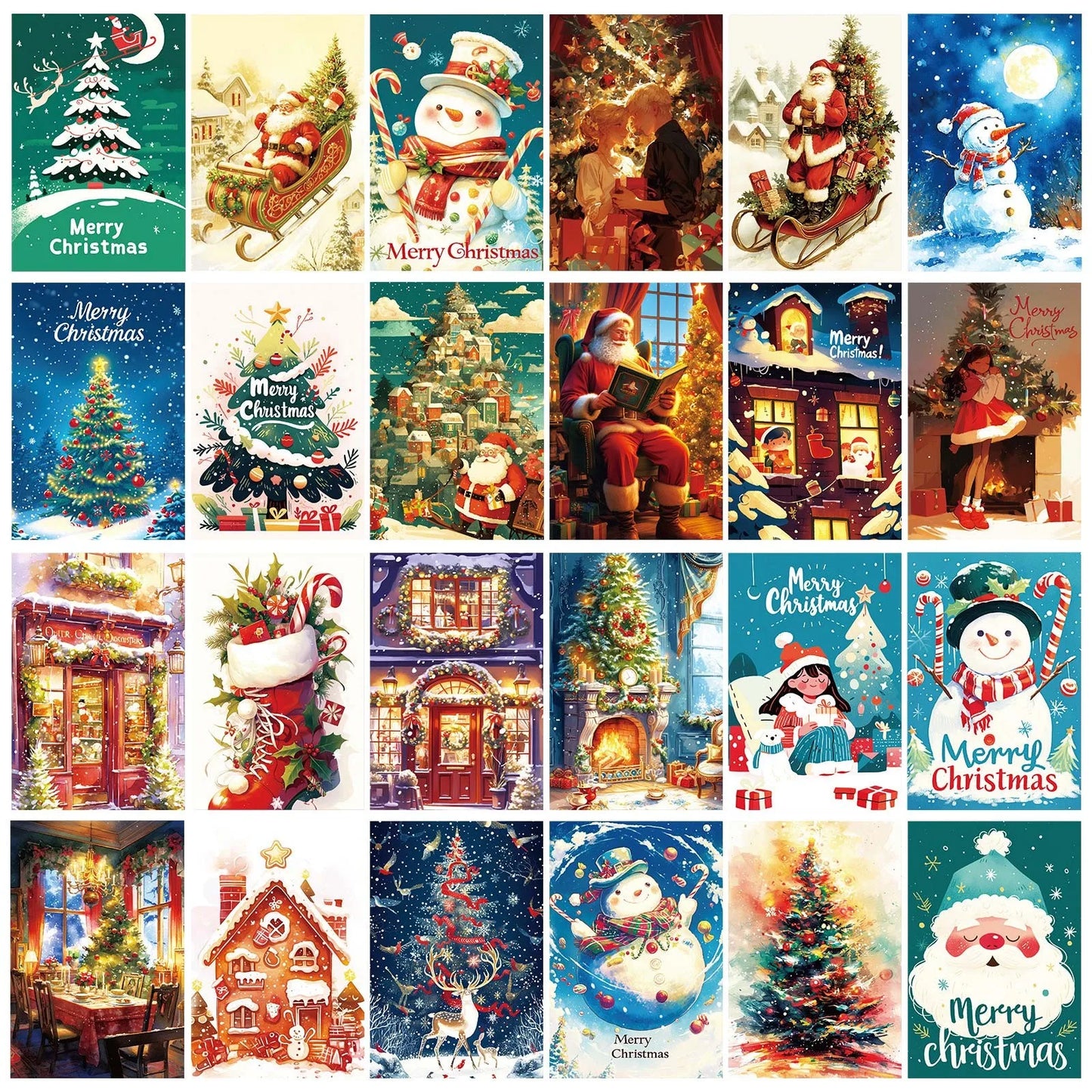 50PCS 15x10cm Merry Christmas Card Strong Visual Experience Note Greeting Postcard Xmas Tree Deer Package Wrapping Decor Gift