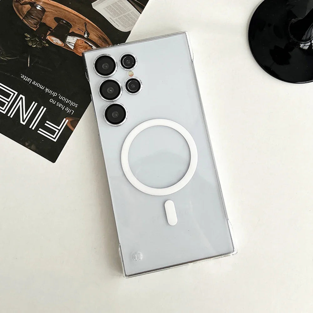 Ultra Slim For Magsafe Clear Frameless Phone Case For Samsung S24 Plus S22 S23 Ultra Magnetic Wireless Charging Borderless Cover