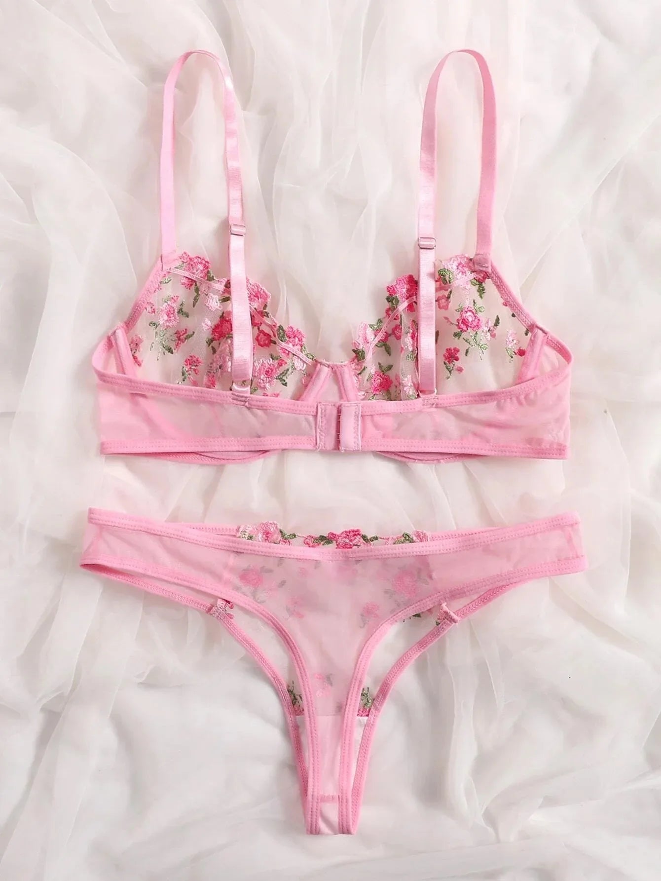 Women Floral Embroidory Underwear Set Sexy Lace Erotic Lingerie Female Bra And Brief Transparent Sensual Push Up Panty Patchwork