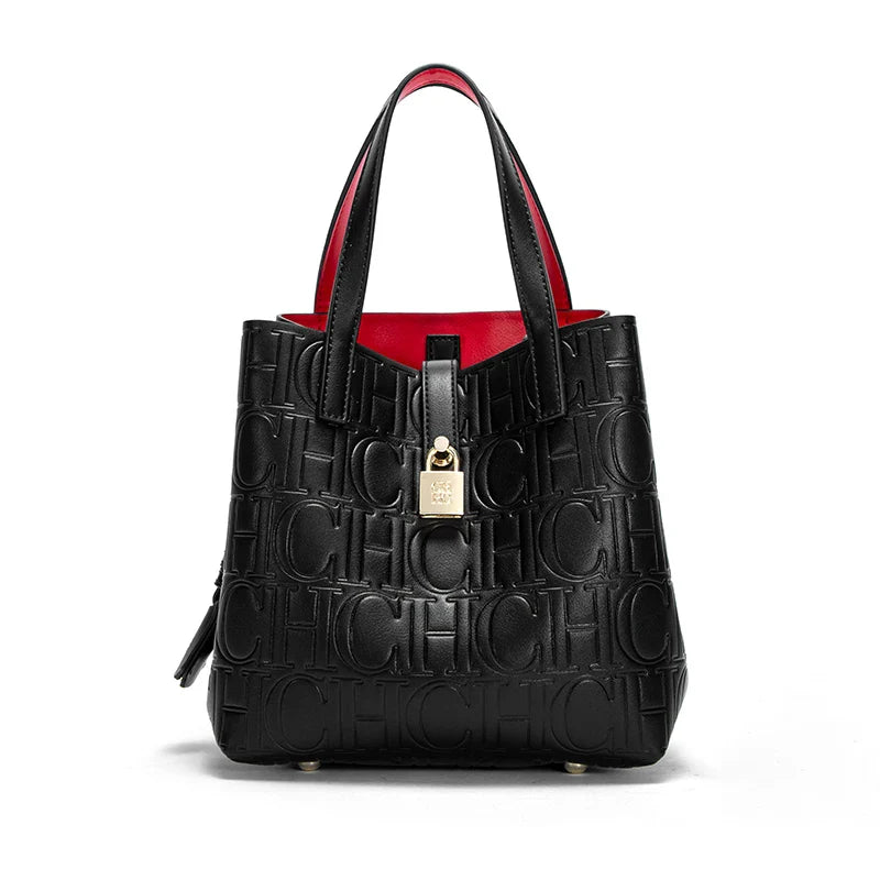Classic Style Fashion Retro Craft New 2024 Women'S Handbag Letter Printed Metal Accessories Large Capacity Solid Color