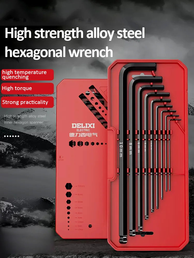 DELIXI ELECTRIC Allen Key Set,Allen Hex WrenchScrewdriverBox-packed Set,SleevUniversal Torque Long Metric,for VehicleMaintenance