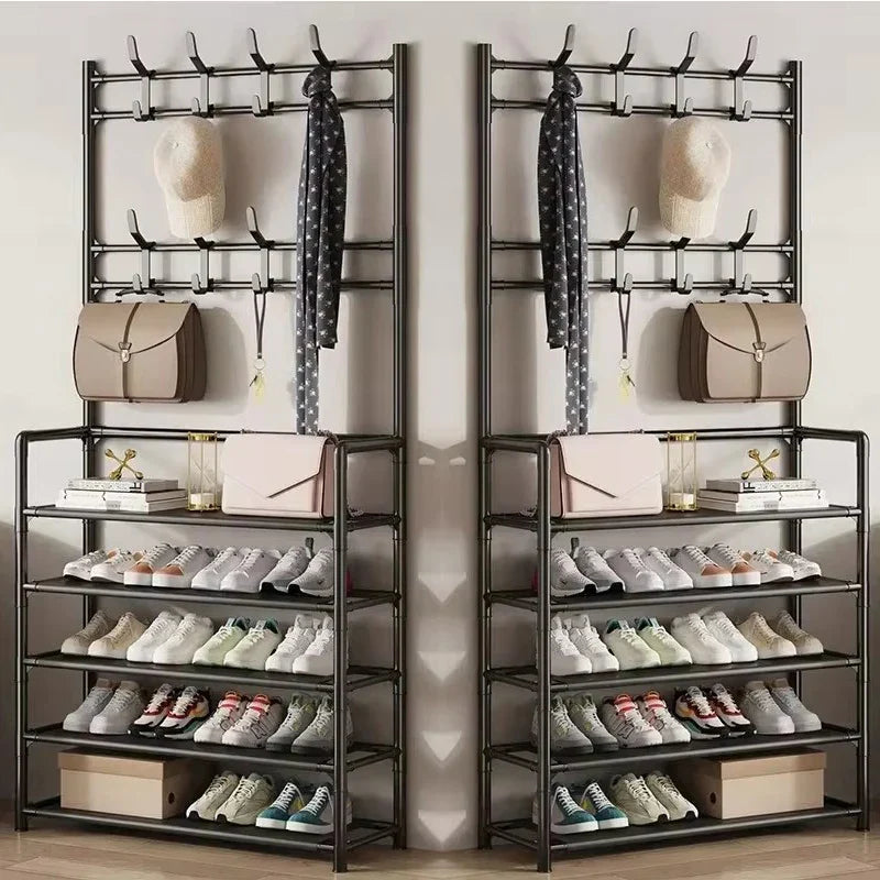 Clothes Hanger Multi-Layer Shoe Rack Doorway DIY Hat and Shoes Shelf Simple Floor-Standing Living Room Organizer Storage Racks