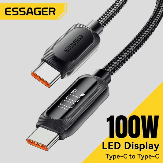 Essager USB Type C To USB C Cable 100W 5A PD Fast Charging  Wire Cord For Macbook Xiaomi Samsung Type-C Digital Display Cable 3M