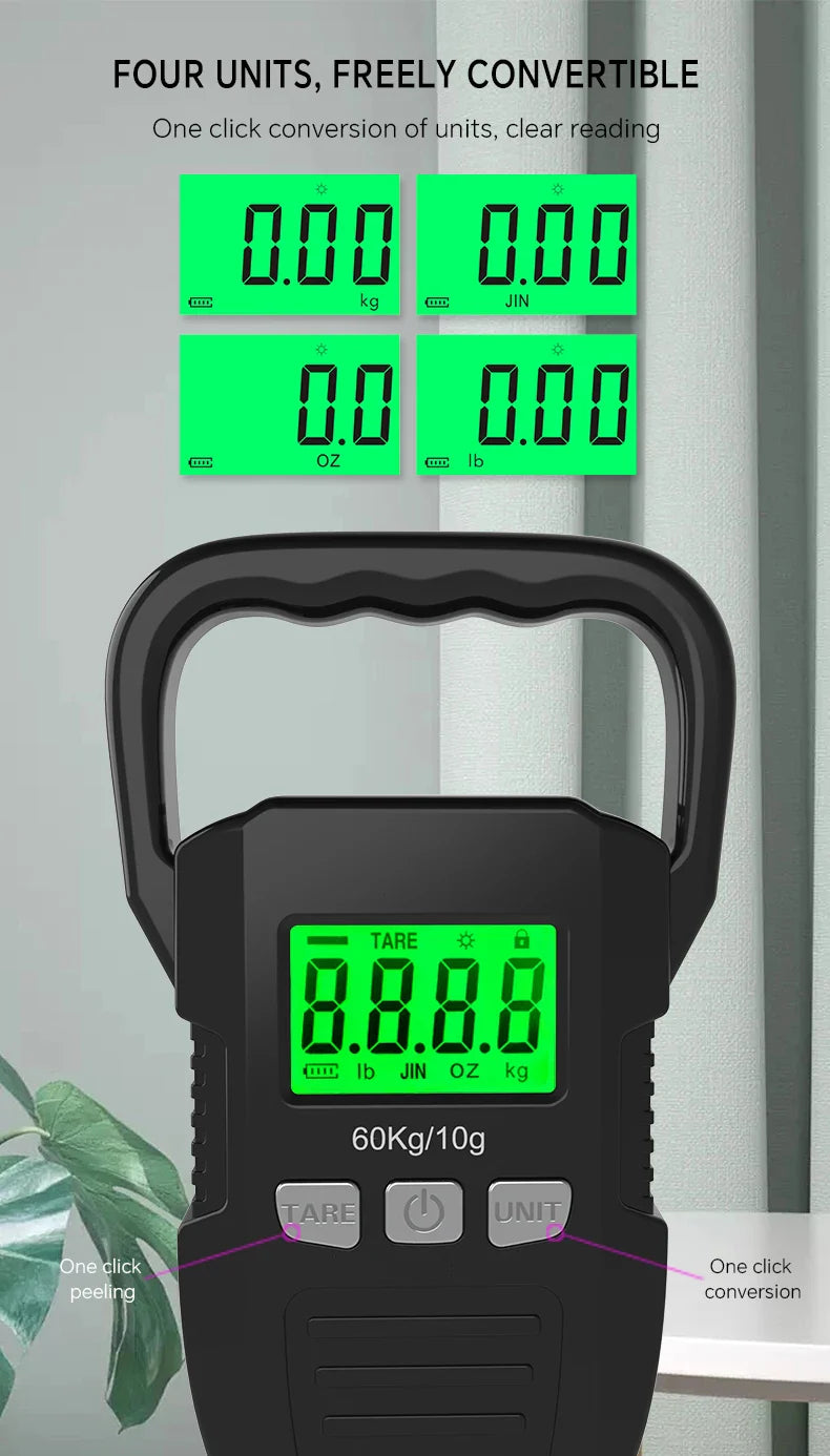 Digital Weight Scale 60kg 10g Electronic Luggage Hanging Scale USB Charging LCD Fishing Weighing Balance