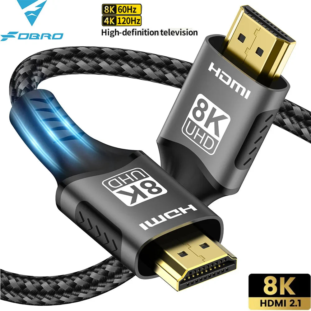 FDBRO 8K HDMI 2.1 Cable 4K@120Hz 8K@60Hz HDMI2.1 Cable 48Gbps Adapter For RTX 3080 eARC HDR10+ Video Cable PC Laptop TV box PS5