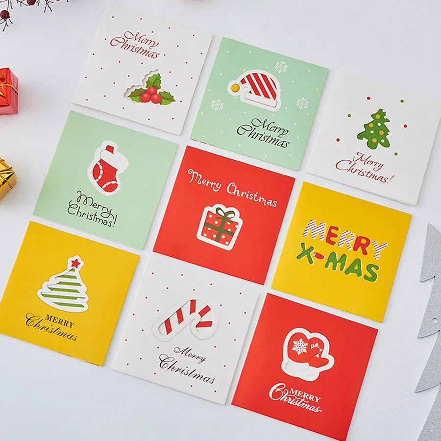 12/16/24 PCS Random Christmas Greeting Card Kids Mini Blessing Greeting Cards Envelope New Year Postcard Gift Card Xmas Party