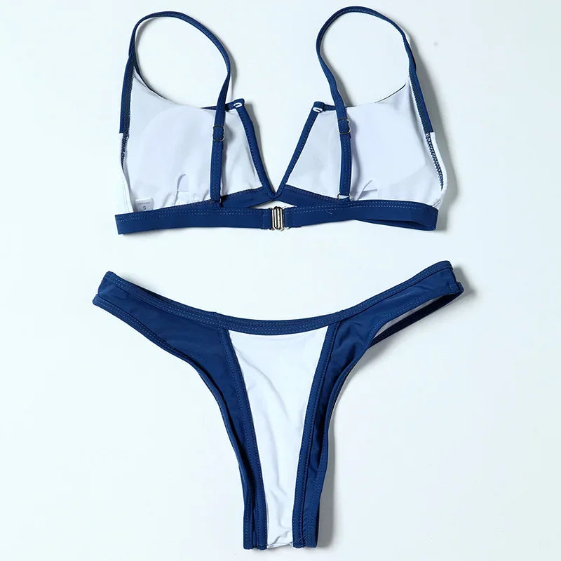 Splicing Denim V Shaped Thong Bikini Women Swimsuit Female Swimwear Two Pieces Bikini Set Bather Push Up Bathing Suit Swim Lady