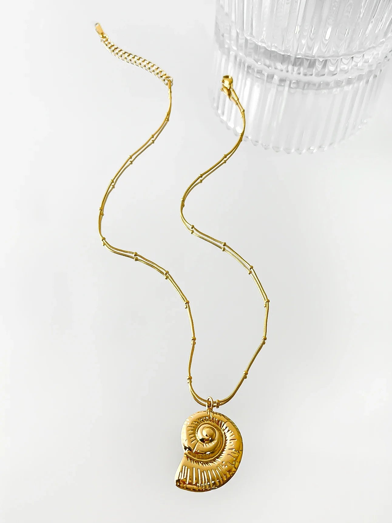 Peri'sbox Minimalist Starfish Stripe Conch Scallop Shaped Pendant Necklace for Women Waterproof Trend Jewelry Summer Beach Party