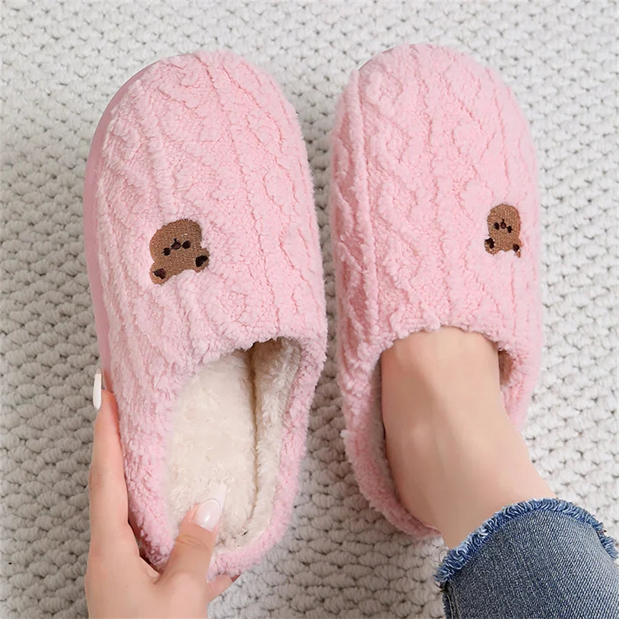 QYCKABY Women's Lovely Simplicity Fur Slippers Unisex Home Comfortable Plush Lined Slip On Shoes, Mens Warm Autumn Winter Slides