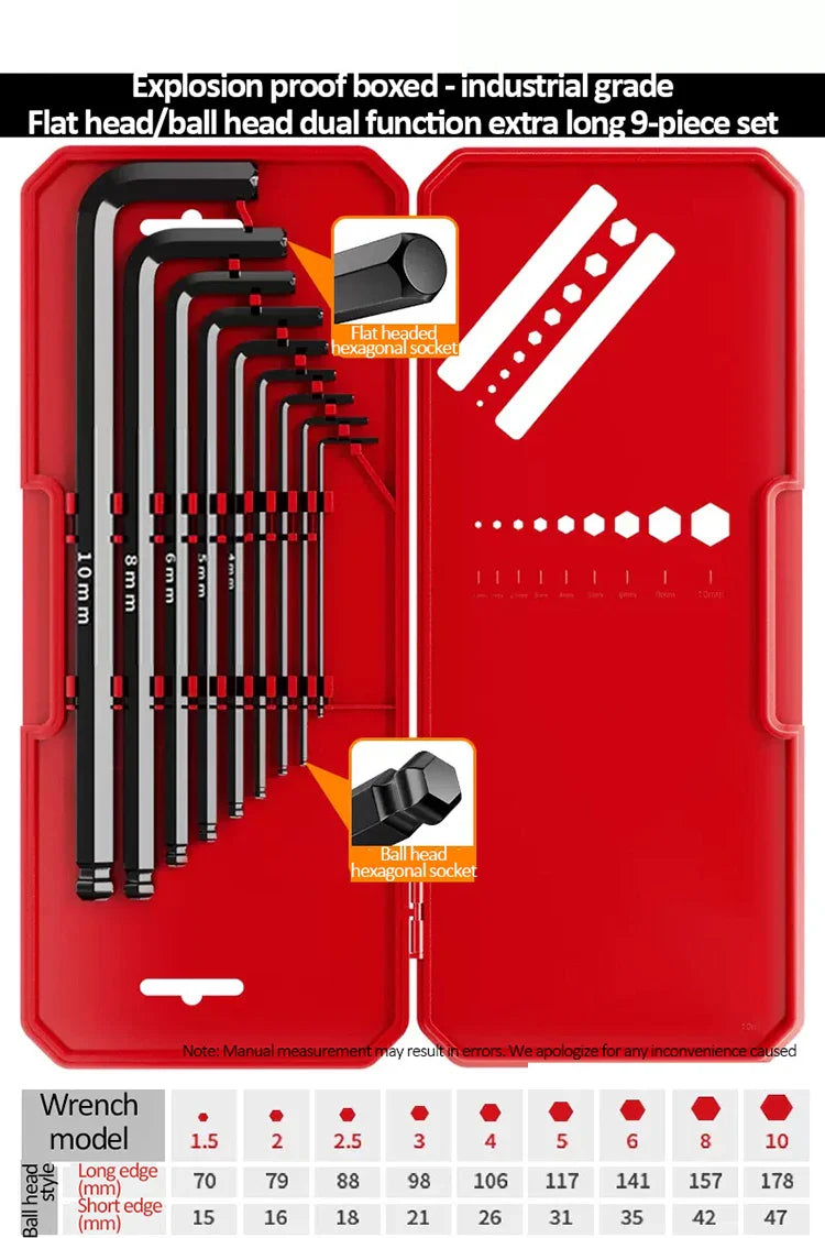 DELIXI ELECTRIC Allen Key Set,Allen Hex WrenchScrewdriverBox-packed Set,SleevUniversal Torque Long Metric,for VehicleMaintenance