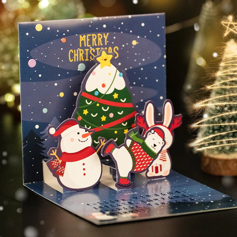 5/1PCS 3D Pop UP Christmas Greeting Cards with Envelope Friend Family Blessing Postcard Birthday New Year Christmas Decoration