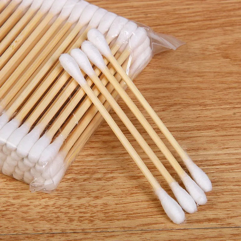 500 Round Headed Cotton Swabs, Double Round Headed Cotton Swabs, Bamboo Sticks, Precision Pointed Cosmetic Nail Tools
