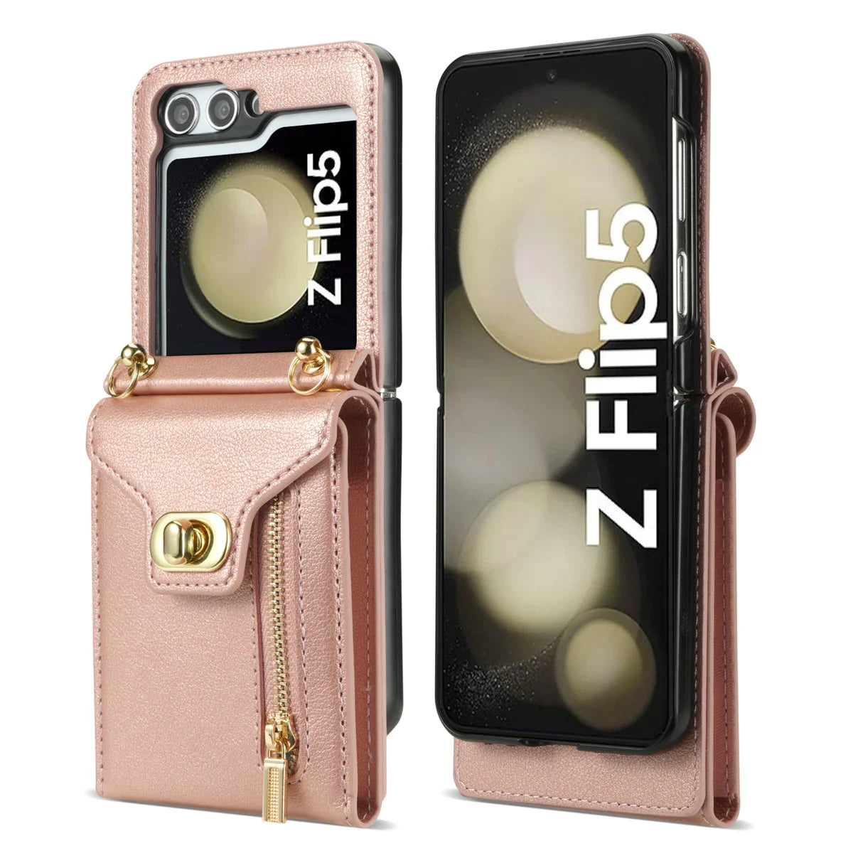 Zipper Wallet Crossbody Phone Case for Samsung Galaxy Z Flip 6 5 4 3 Flip6 Flip5 Flip4 Flip3 5G with Card Holder Leather Cover