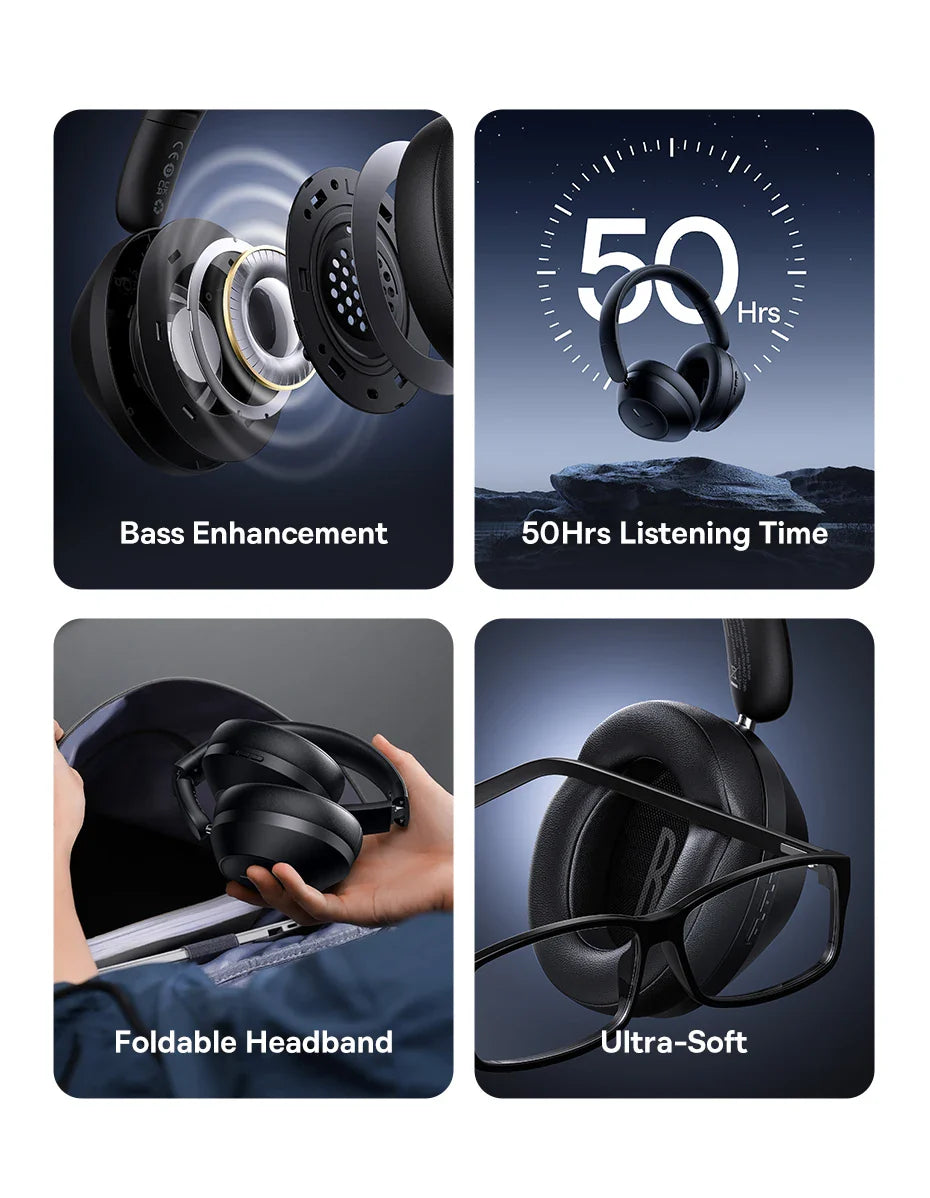 Baseus Bass 30 Max Wireless Headset Bluetooth 5.3 Over Headphones Bass-Enhancing 40mm Diaphragm Ultra Low Latency Earphones 50H